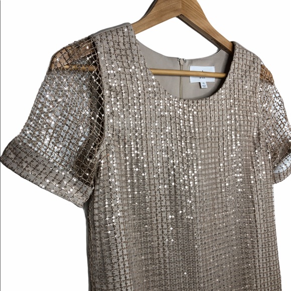 J By JOA Womens Gold Glitter Sequin Short Sleeve Lined Dress Size Small - Picture 4 of 16